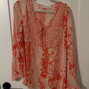 Susan Graver Orange and White Floral Blouse